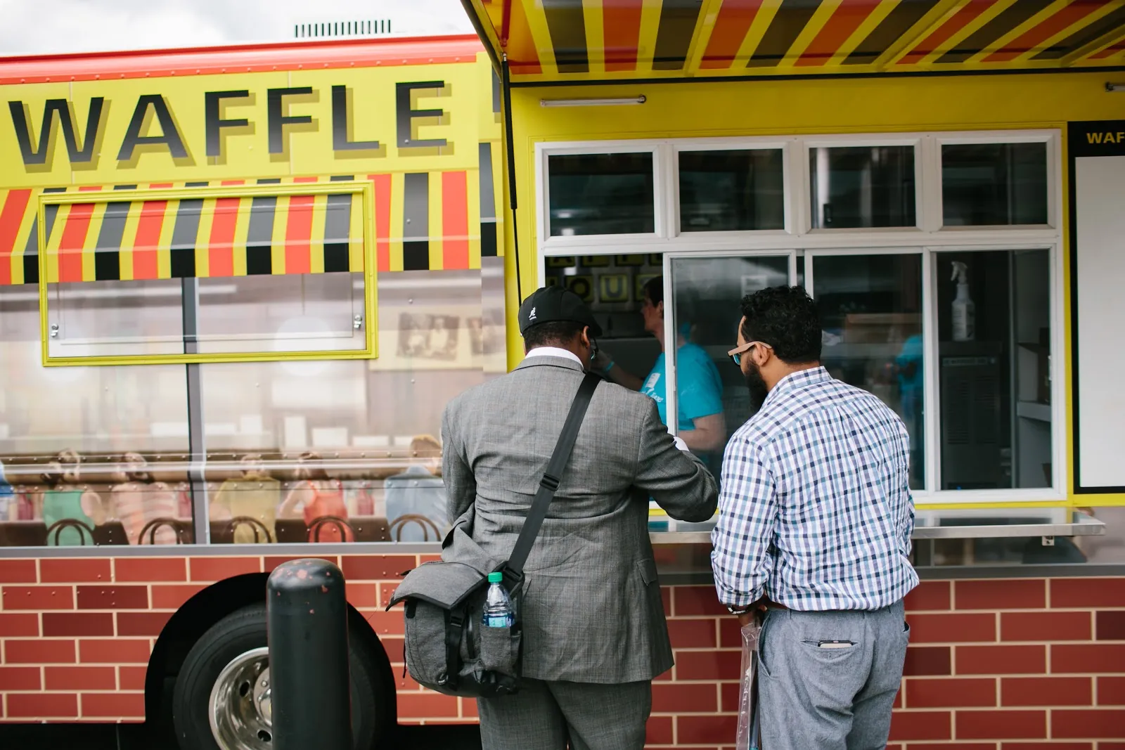 A waffle truck outside the arena