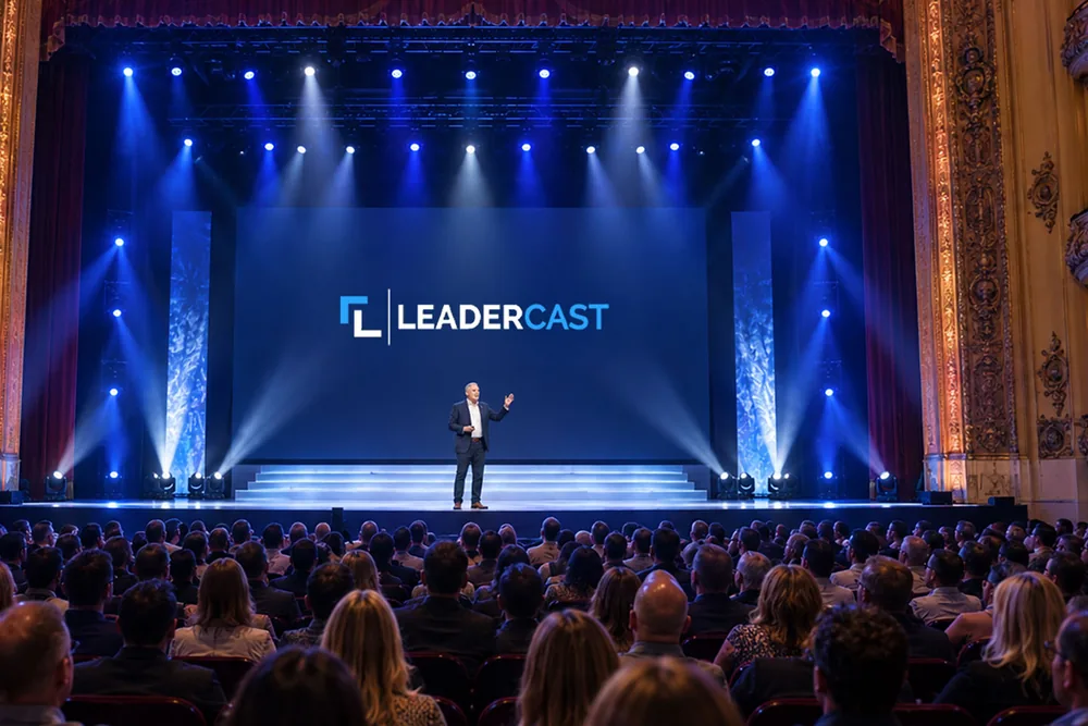 An audience gathered at the Leadercast stage