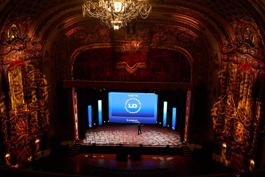 The Leadercast stage from the balcony